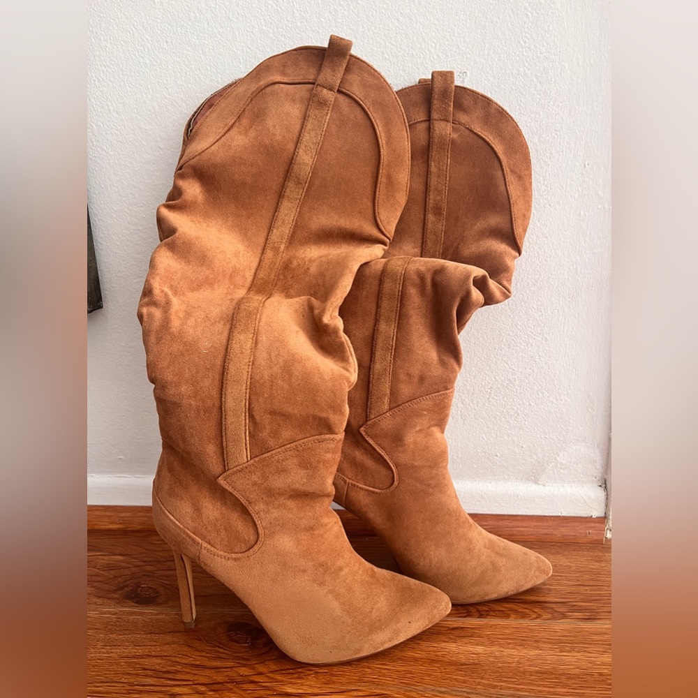 A pair of Lulu's knee high heeled boot